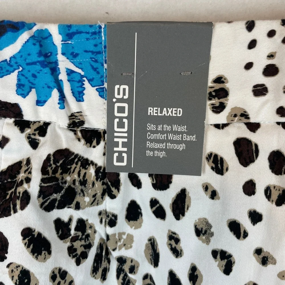 Chicos‎ Spotted Floral Relaxed Crop Pants Optic White Size 0 NEW